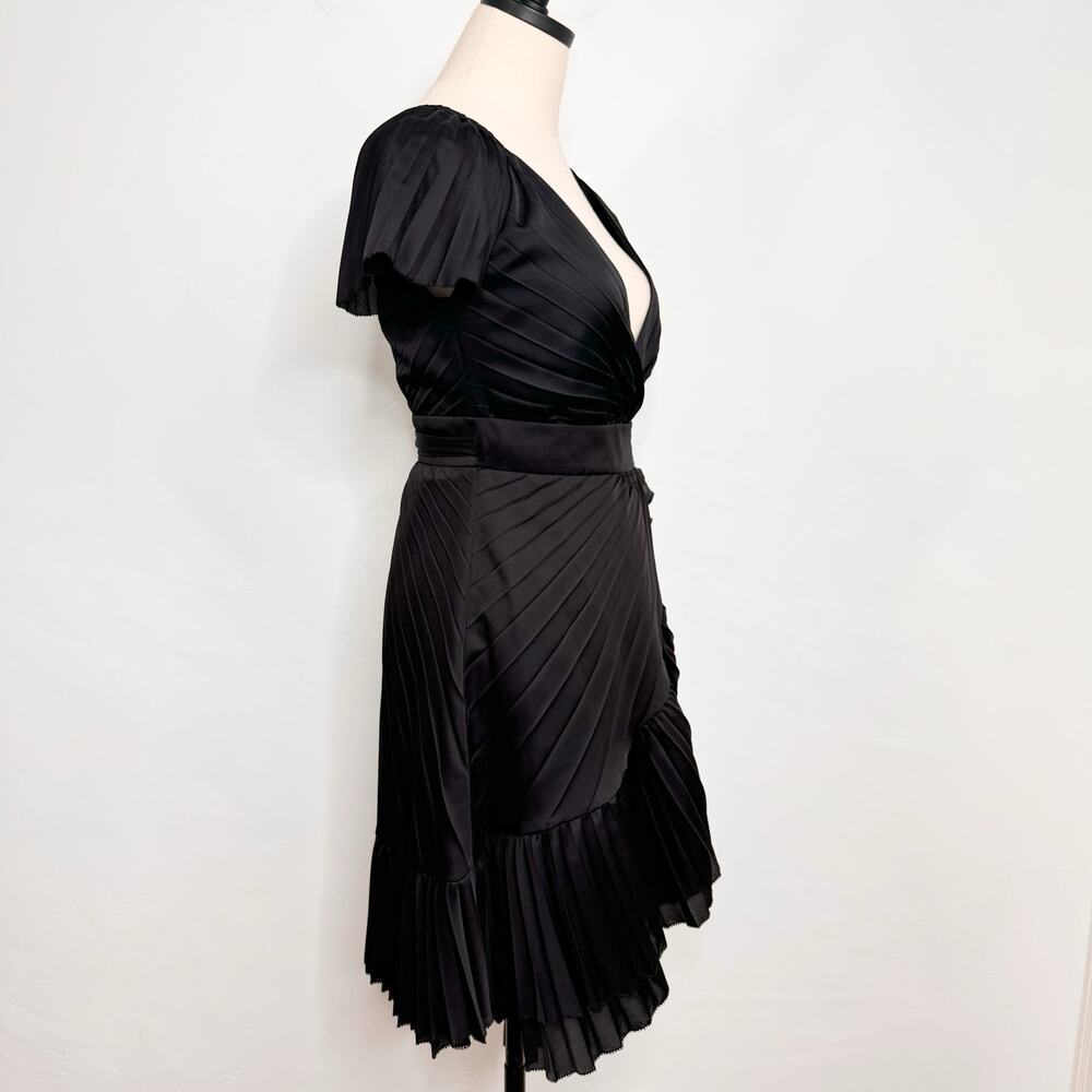 Diane Von Furstenberg Diston Wrap Dress Black Pleated Satin LBD Cocktail Size 0 - Picture 5 of 9